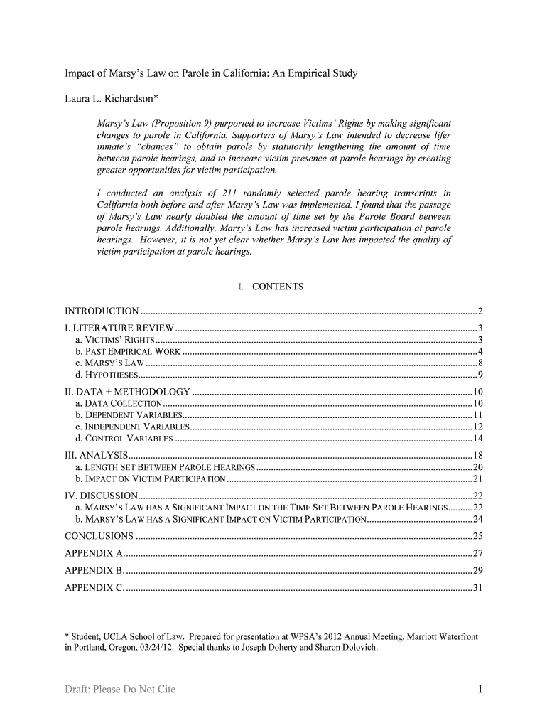 Impact of Marsys Law on Parole in California: An Empirical Study Preview on Page 1