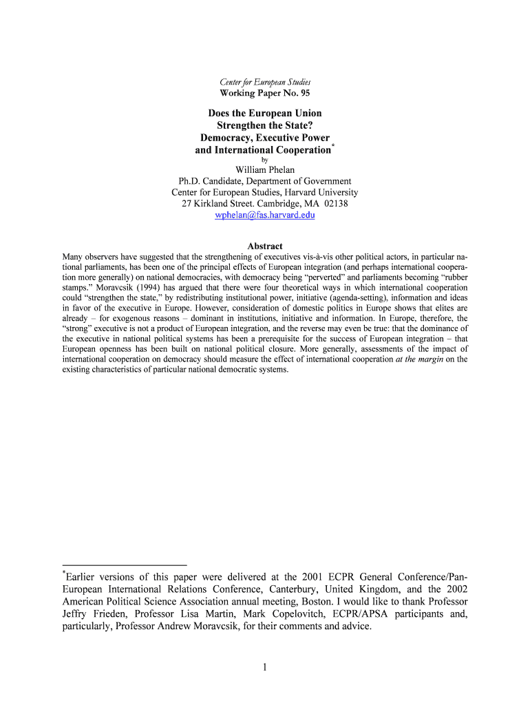 Does the European Union Strengthen the State? Democracy, Executive Power and International Cooperati Preview on Page 1