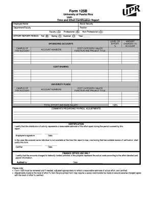 University of Puerto Rico Form 125B