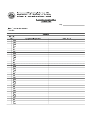 Request for Equipment Use Schedule Form - civil uprm