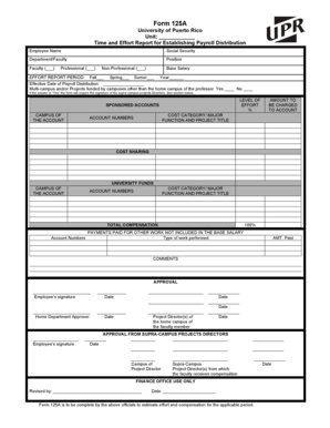 University of Puerto Rico Form 125A