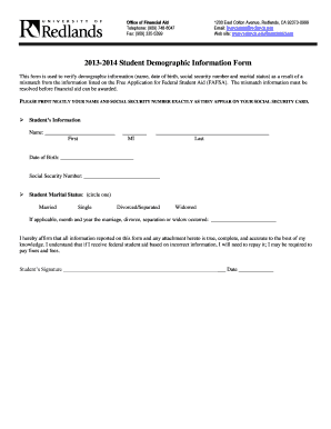 2013-2014 Student Demographic Information Form