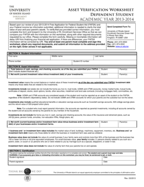 University of Rhode Island FAFSA Verification Form