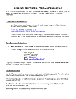 Pennsylvania Residency Certification Form