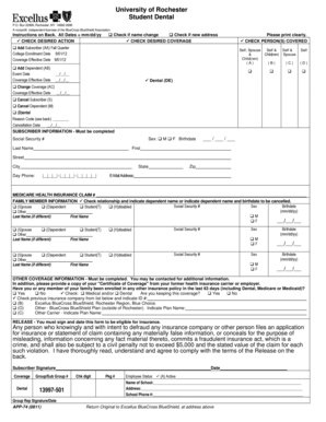 University of Rochester Student Dental Enrollment Form