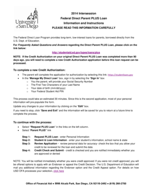 2014 Federal Direct Parent PLUS Loan Request Form