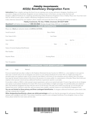 Fidelity 403(b) Beneficiary Designation Form