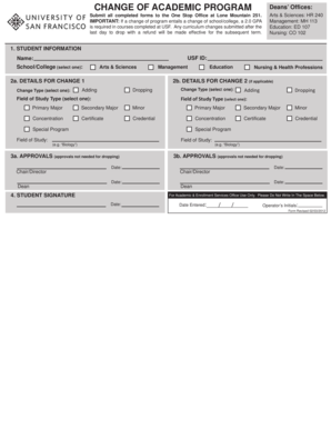 USF Change of Academic Program Form