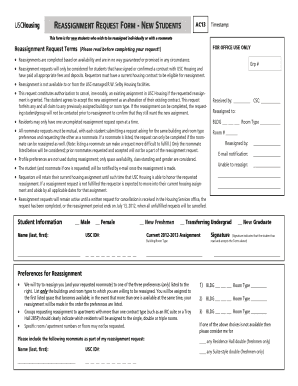 USC Housing Reassignment Request Form
