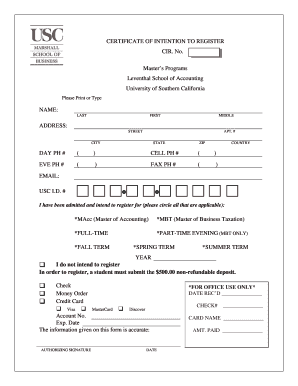 Certificate of Intention to Register
