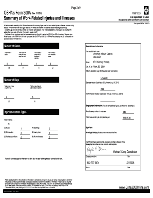 01/2004) Summary of Work-Related Injuries and Illnesses Year 2007 U - hr sc