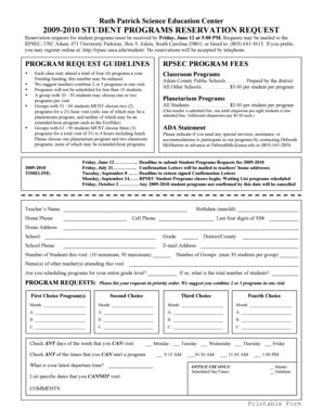 Student Programs Reservation Request