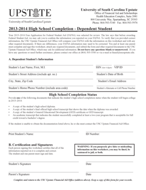 2013-2014 High School Completion Form