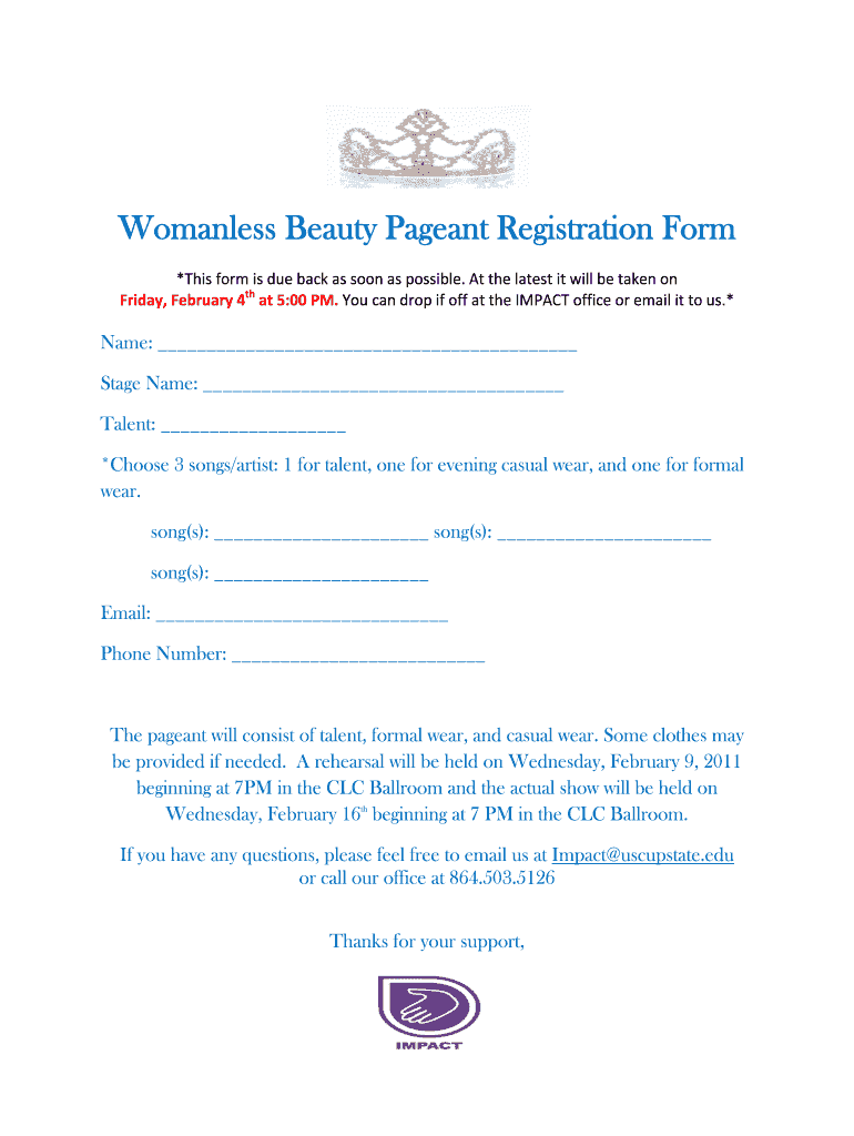 Example Of Beauty Pageant Registration Form 2020 2021 Fill And Sign 