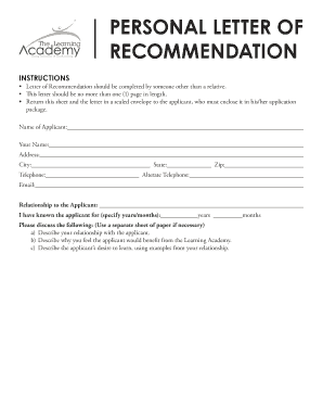 Reference letter sample for employee - Personal letter of recommendation - The Learning Academy at USF ...