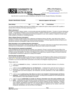 USF Student Privacy Request Form
