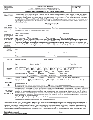 USF Sarasota-Manatee Parking Permit Application