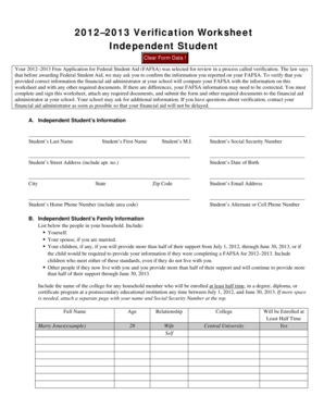 2012–2013 Verification Worksheet