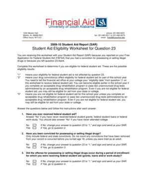 Student Aid Eligibility Worksheet for Question 23