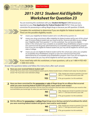 Student Aid Eligibility Worksheet