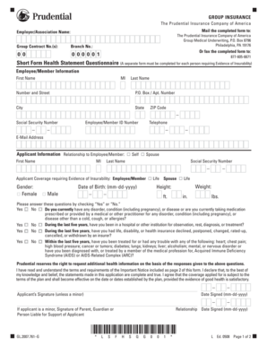 Prudential Group Life Insurance Health Statement