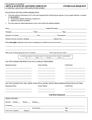 University of Tennessee Overload Request Form