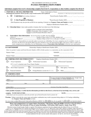 University of Texas Payee Information Form