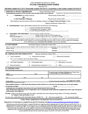 University of Texas Payee Information Form