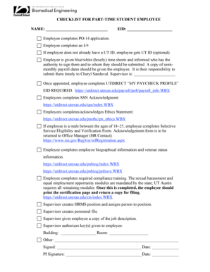 Part-Time Student Employee Checklist