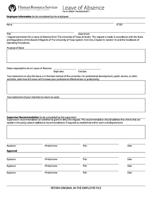 El form pdf - Leave of Absence application form - The University of Texas at Austin - utexas