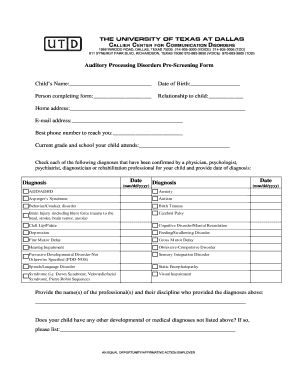 Auditory Processing Disorders Pre-Screening Form