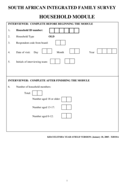 South African Integrated Family Survey Household Module