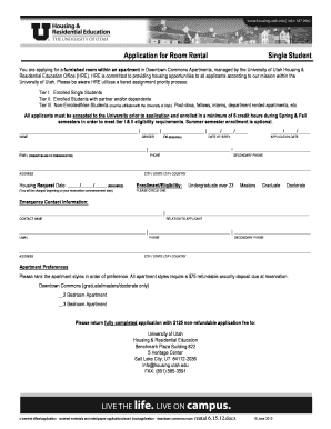 University of Utah Room Rental Application