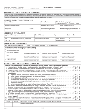 Standard Insurance Medical History Statement Form