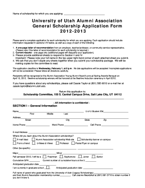 University of Utah Alumni Association Scholarship Application
