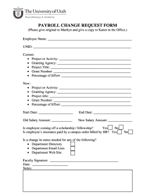 Payroll status change form - Payroll change request form - Department of Neurobiology and ... - neuro utah