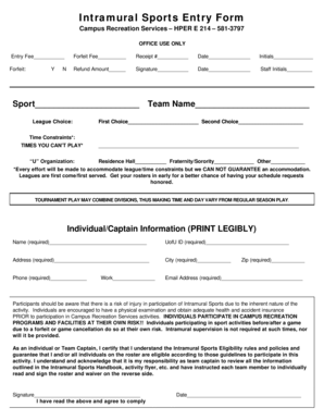 Intramural Sports Entry Form