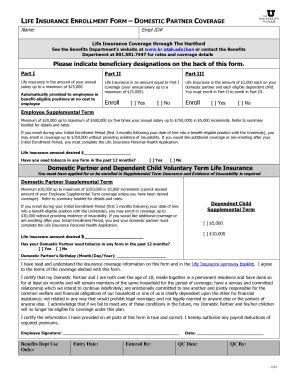 LIFE INSURANCE ENROLLMENT FORM – DOMESTIC PARTNER COVERAGE