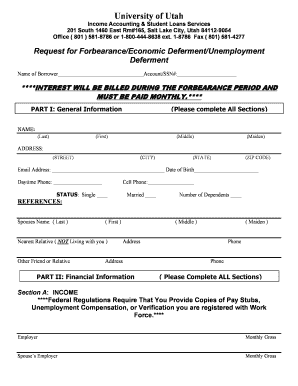 University of Utah Student Loan Forbearance Form