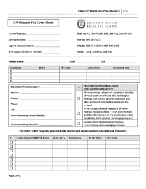 UM Request Fax Cover Sheet - University of Utah Health Plans