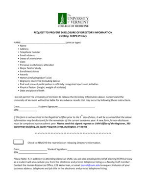 FERPA Privacy Request Form