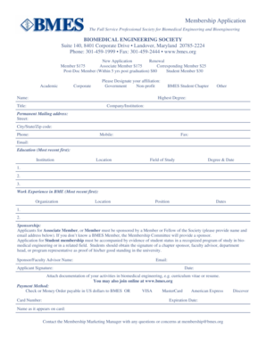 Biomedical Engineering Society Membership Application
