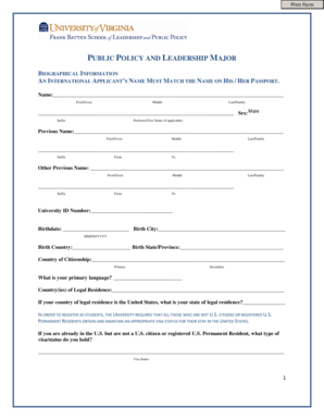 University of Virginia Student Application Form