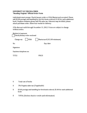 University of Virginia Press Order Form