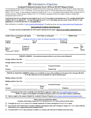 Graduate/Professional Student Form I-20/DS-2019 Request Packet