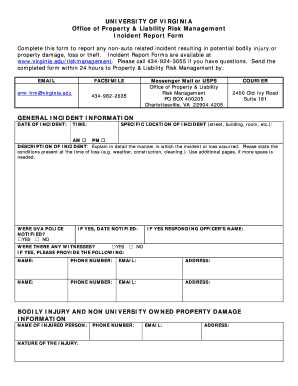 Incident Report Form: Non-automotive - University of Virginia