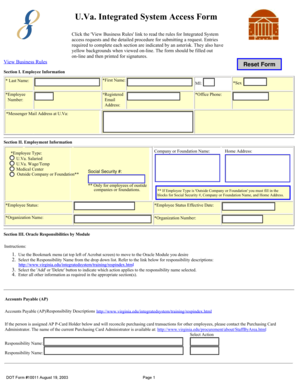 U.Va. Integrated System Access Form