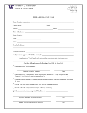 FOOD SALES REQUEST FORM Name of student organization ... - depts washington