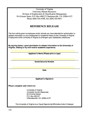 University of Virginia Reference Release Form