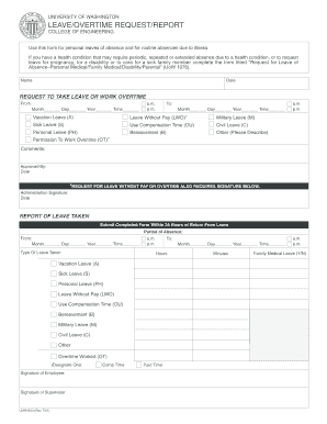 University of Washington Leave/Overtime Request/Report